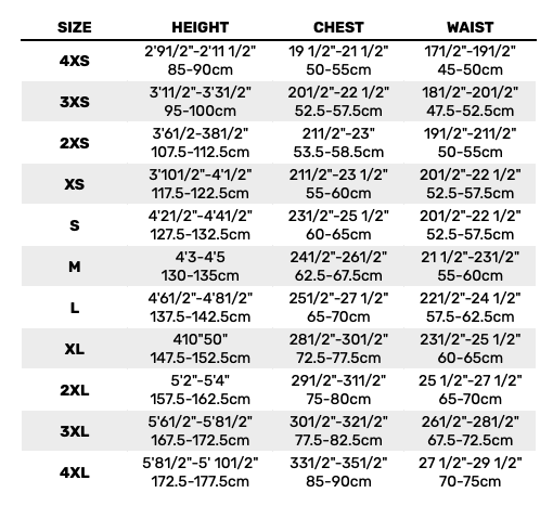 2026 CSkins JUNIOR NUWAVE SESSION & NUWAVE LEGEND 0 Size Chart